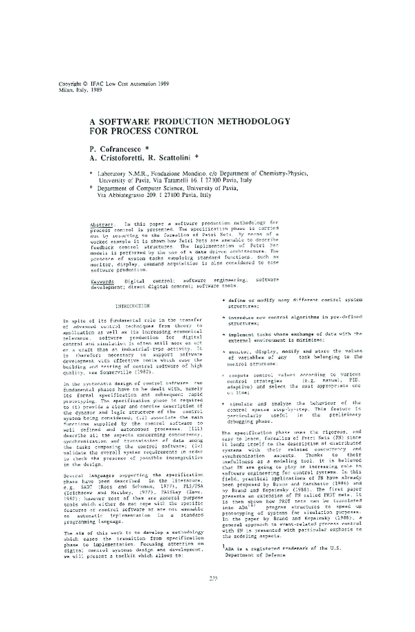 (PDF) A Software Production Methodology for Process Control