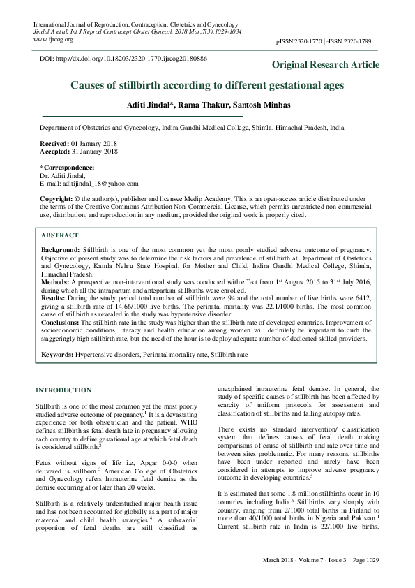 (PDF) Causes of stillbirth according to different gestational ages