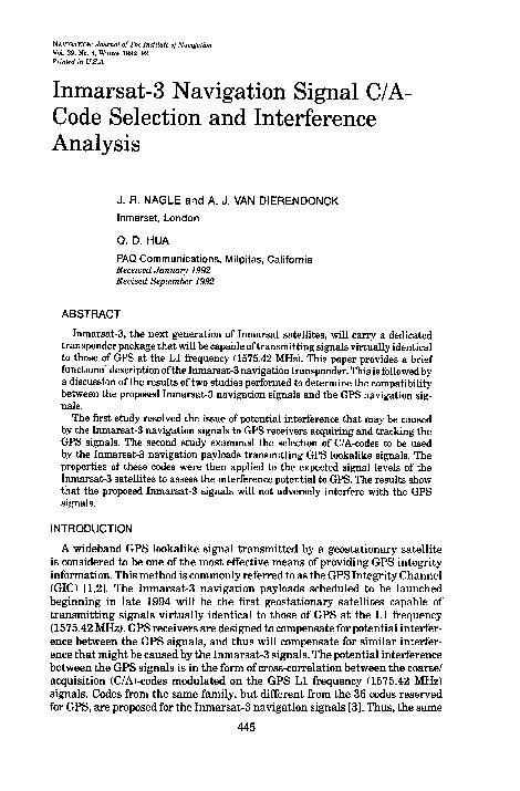 (PDF) Inmarsat-3 Navigation Signal C/A-Code Selection and Interference ...
