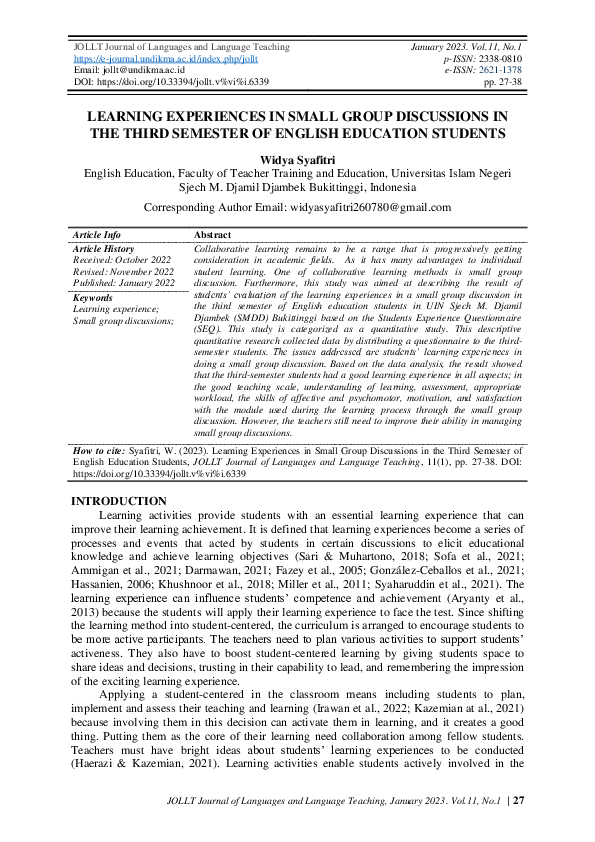 (PDF) Learning Experiences in Small Group Discussion in the Third ...