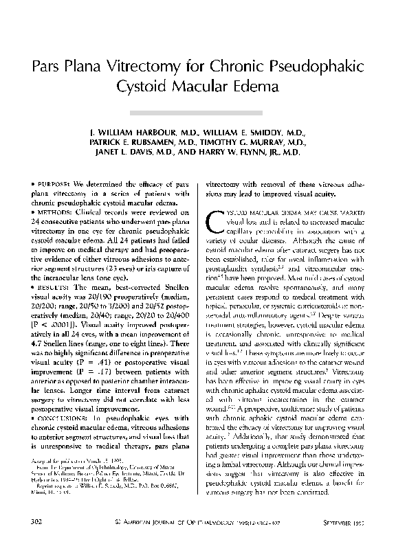 (PDF) Pars Plana Vitrectomy for Chronic Pseudophakic Cystoid Macular Edema