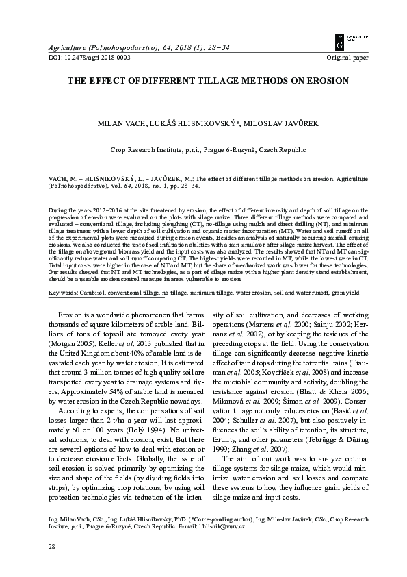 (PDF) The Effect of Different Tillage Methods on Erosion
