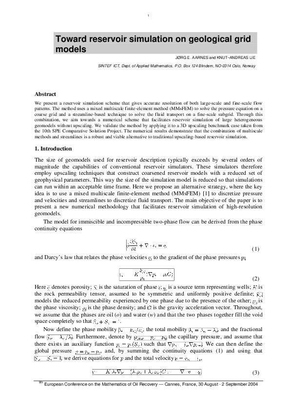 Pdf Toward Reservoir Simulation On Geological Grid Models Pdf Toward Reservoir Simulation On Geological Grid Models
