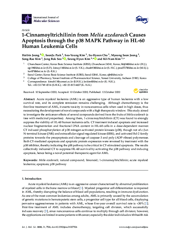 (PDF) 1-Cinnamoyltrichilinin from Melia azedarach Causes Apoptosis ...