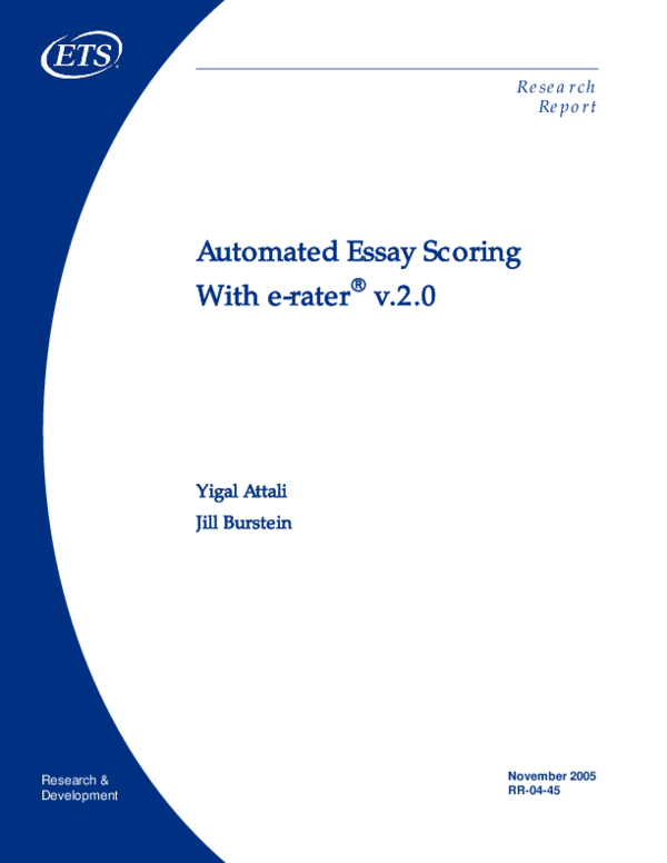 (PDF) Automated Essay Scoring with e-rater® v.2.0. Research Report. ETS ...