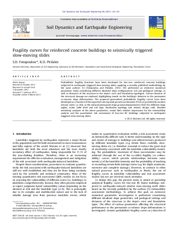 (PDF) Fragility curves for reinforced concrete buildings to seismically ...