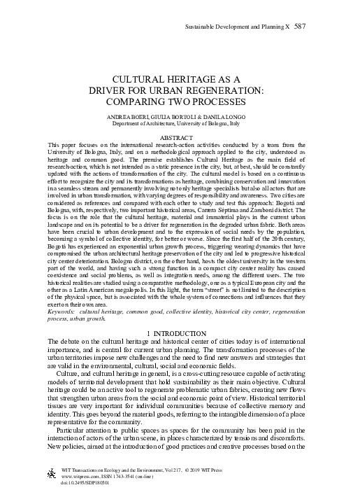 (PDF) Cultural Heritage as a Driver for Urban Regeneration: Comparing ...
