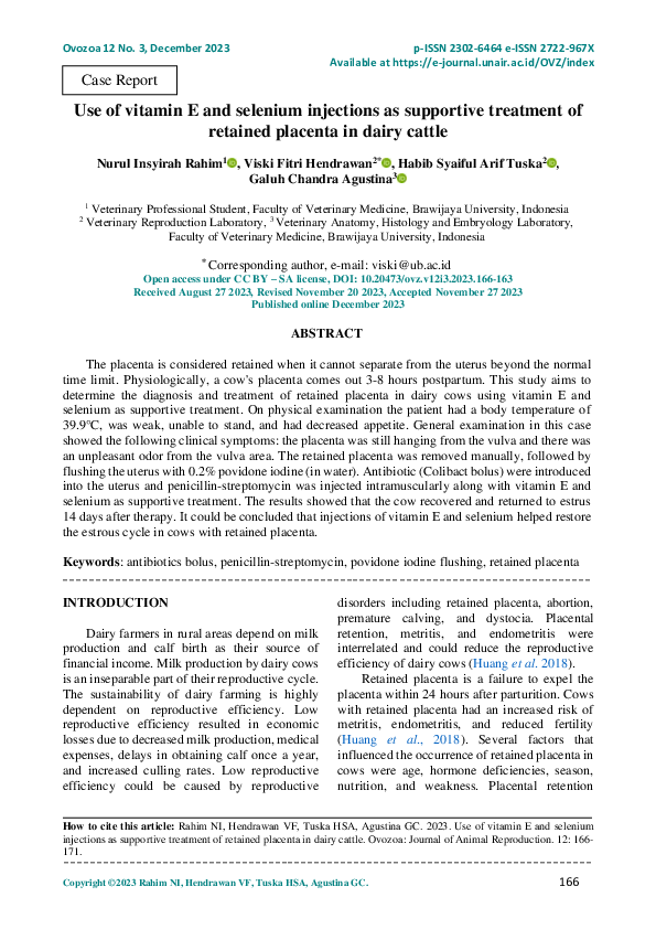 (PDF) Use of vitamin E and selenium injections as supportive treatment ...