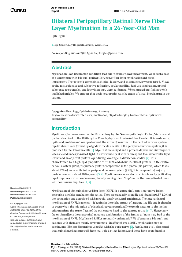 (PDF) Bilateral Peripapillary Retinal Nerve Fiber Layer Myelination in ...
