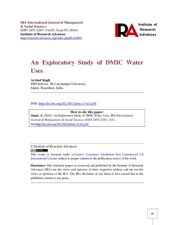 (PDF) An Exploratory Study of DMIC Water Uses