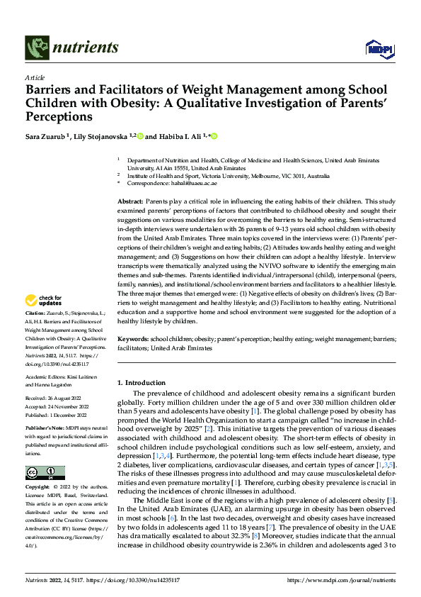 (PDF) Barriers and Facilitators of Weight Management among School ...