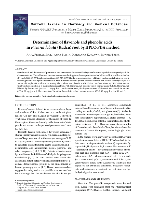 (PDF) Determination of flavonols and phenolic acids in Puearia lobata ...