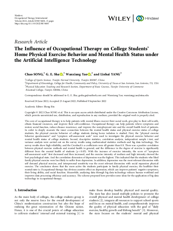 (PDF) The Influence of Occupational Therapy on College Students’ Home ...