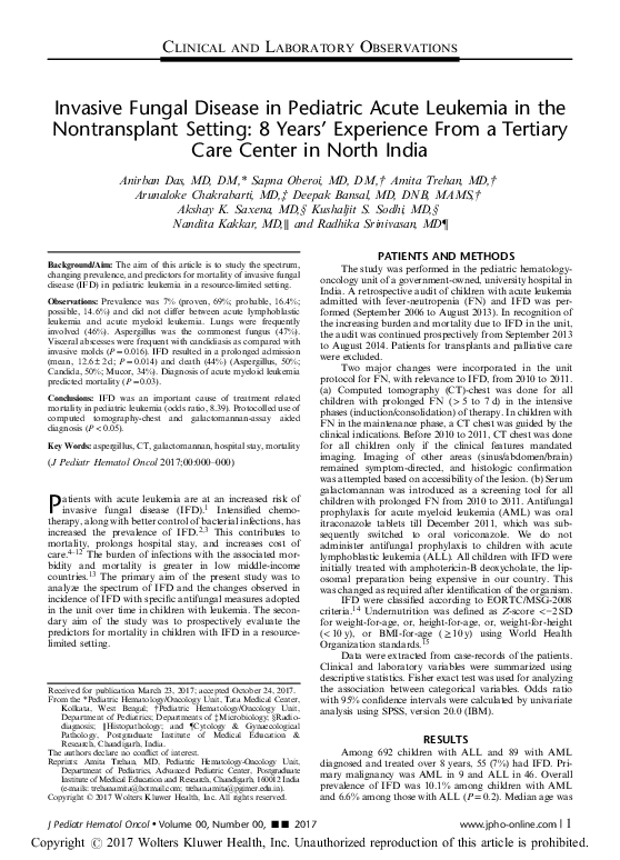 (PDF) Invasive fungal disease in pediatric acute leukemia patients with ...