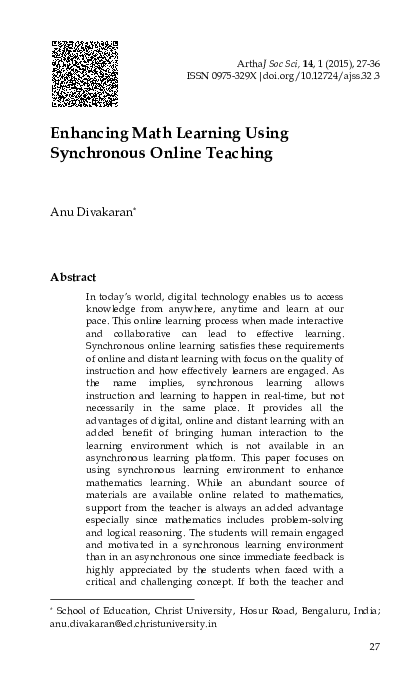 (PDF) Enhancing Math Learning Using Synchronous Online Teaching