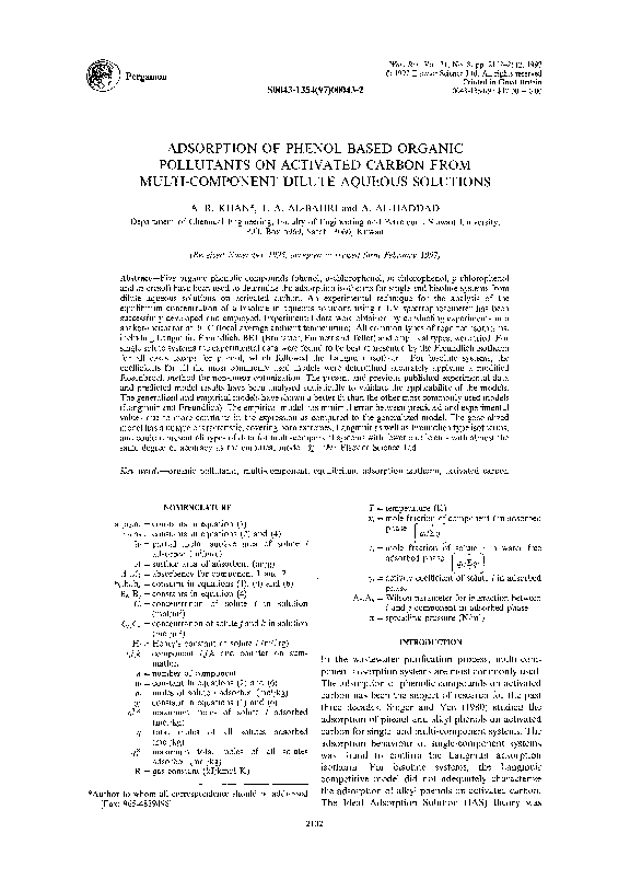 (PDF) Adsorption of phenol based organic pollutants on activated carbon ...