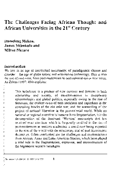 (PDF) The Challenges facing African thought and African Universities in ...