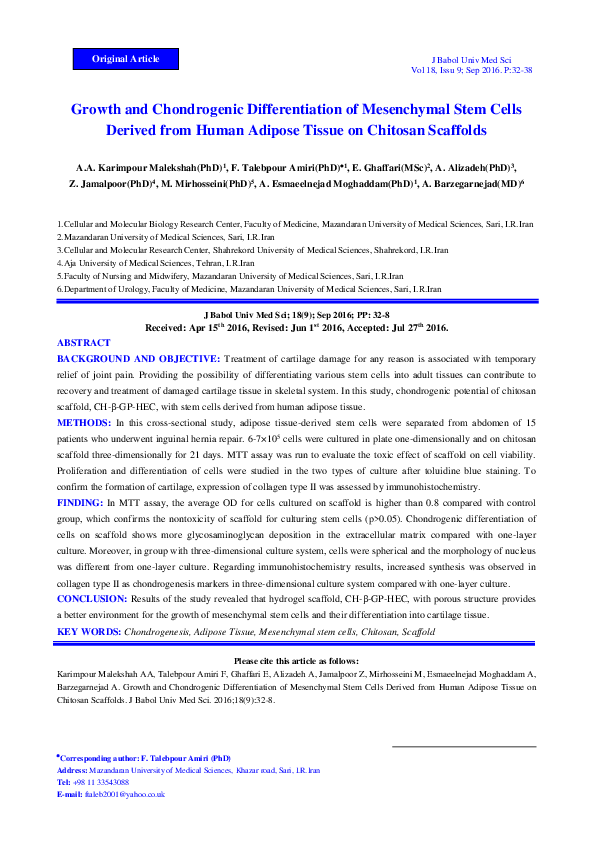 (PDF) Growth and Chondrogenic Differentiation of Mesenchymal Stem Cells ...