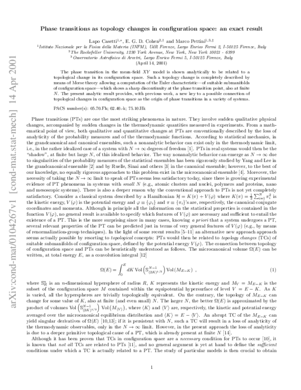 (PDF) Phase transitions as topology changes in configuration space: an ...