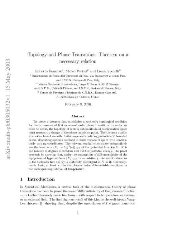 (PDF) Topology and phase transitions I. Theorem on a necessary relation