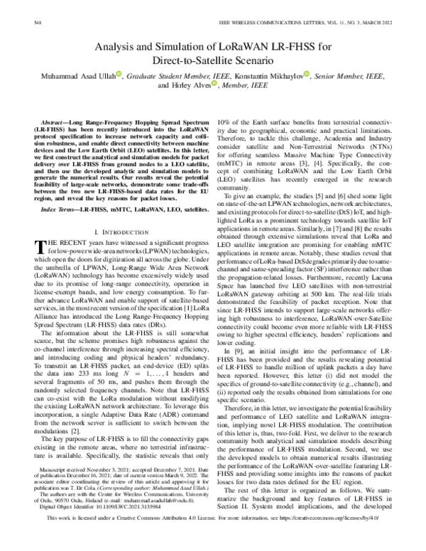 (PDF) Analysis and Simulation of LoRaWAN LR-FHSS for Direct-to ...