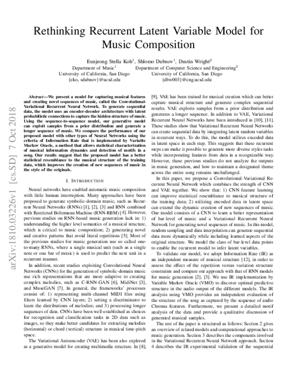 (PDF) Rethinking Recurrent Latent Variable Model for Music Composition