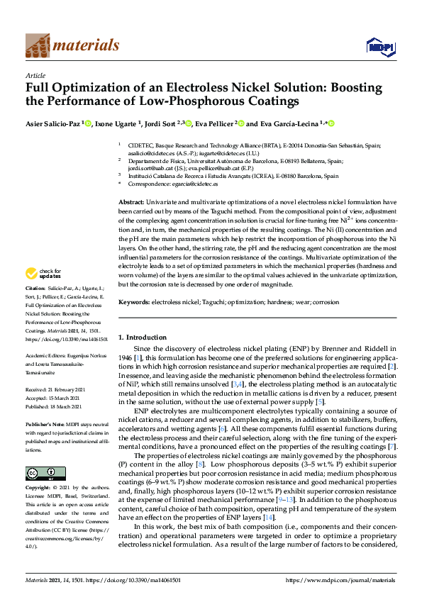 (PDF) Full Optimization of an Electroless Nickel Solution: Boosting the ...
