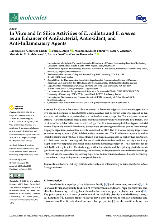 (PDF) In Vitro and In Silico Activities of E. radiata and E. cinerea as ...