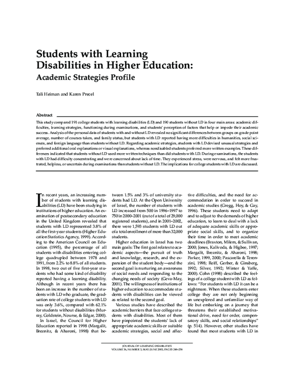 (PDF) Students with Learning Disabilities in Higher Education