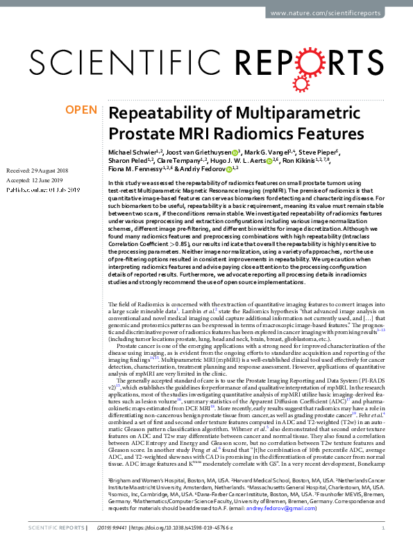 (PDF) Repeatability of Multiparametric Prostate MRI Radiomics Features