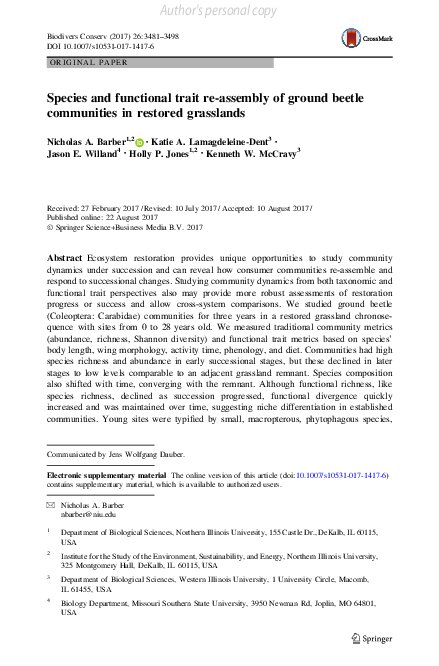 (PDF) Species and functional trait re-assembly of ground beetle ...