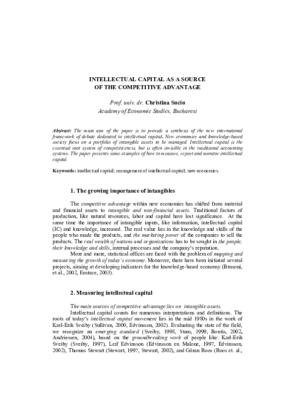 (PDF) Intellectual capital as a source of the competitive advantage