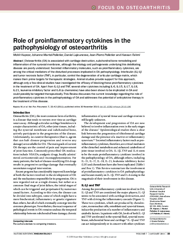 (PDF) Role of proinflammatory cytokines in the pathophysiology of ...