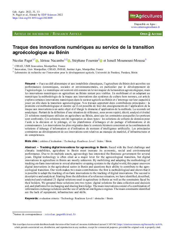 (PDF) Traque des innovations numériques au service de la transition ...