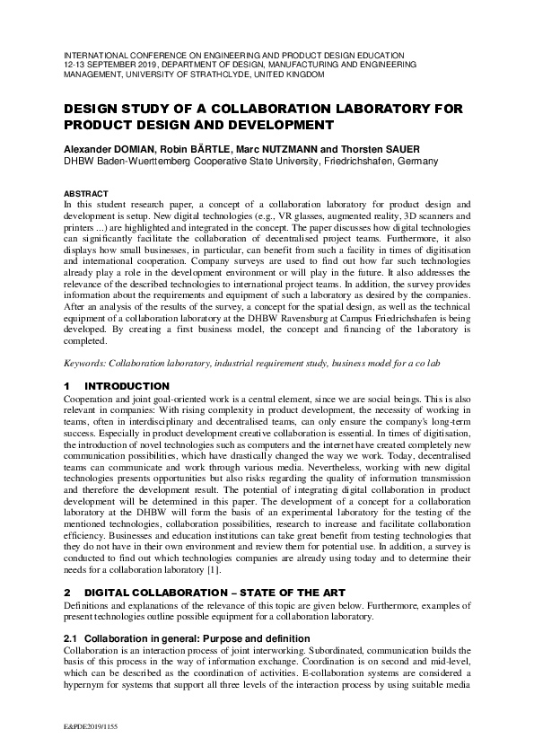 (PDF) Design Study of a Collaboration Laboratory for Product Design and ...