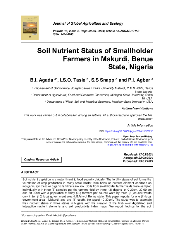 (PDF) Soil Nutrient Status of Smallholder Farmers in Makurdi, Benue ...