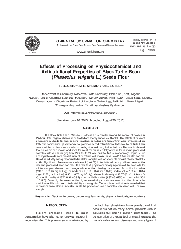 (PDF) Effects of Processing on Physicochemical and Antinutritional ...