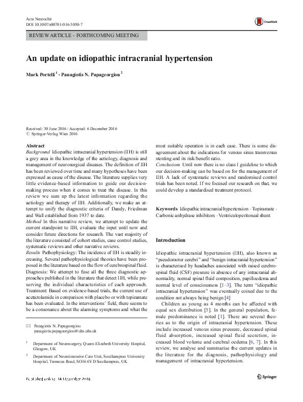 (PDF) Update on Idiopathic Intracranial Hypertension