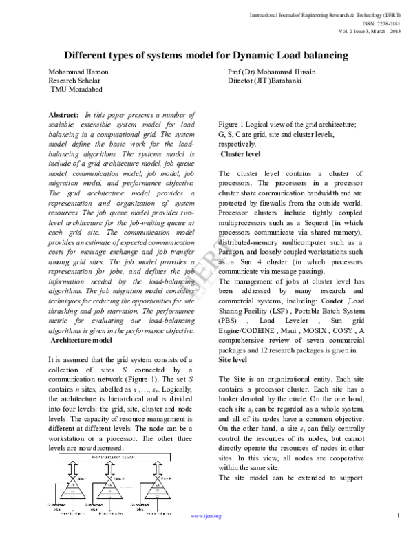 (PDF) Different types of systems model for Dynamic Load balancing