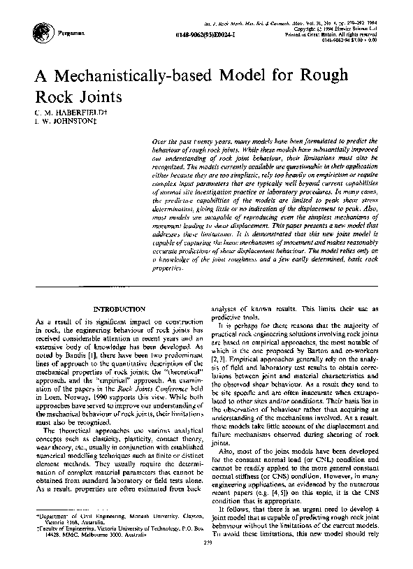 (PDF) A mechanistically-based model for rough rock joints