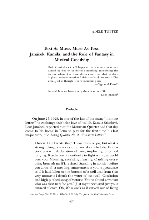 (PDF) Text As Muse, Muse As Text: Janáček, Kamila, and the Role of ...