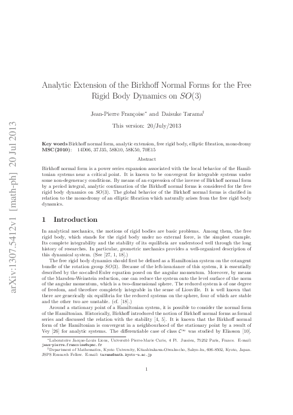 (PDF) Analytic Extension of the Birkhoff Normal Forms for the Free ...