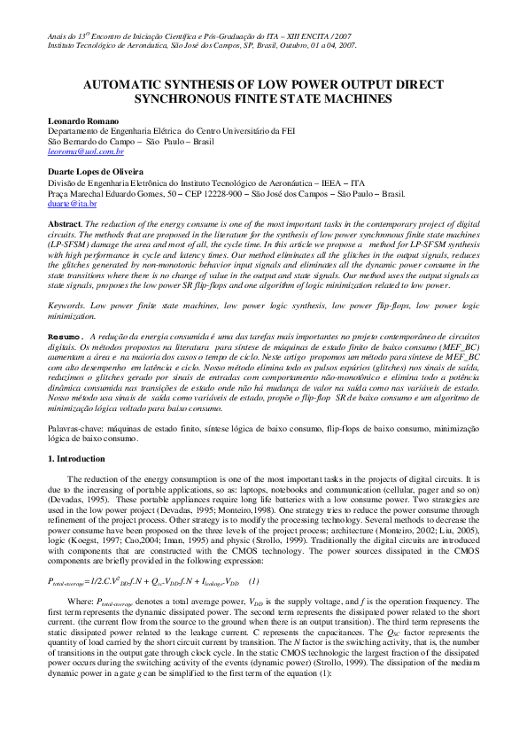 (PDF) Automatic Synthesis of Low Power Output Direct Synchronous Finite ...