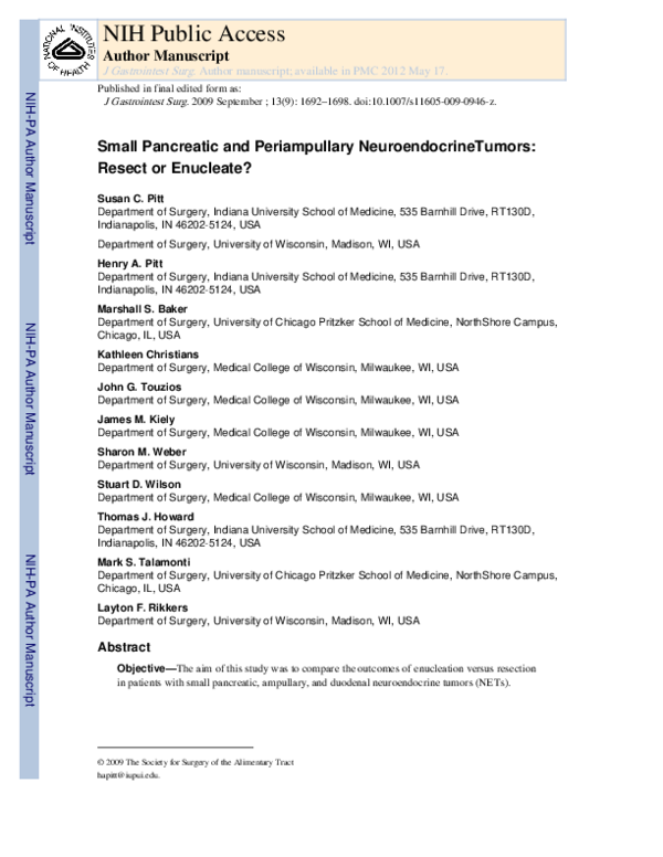 (PDF) Small Pancreatic and Periampullary Neuroendocrine Tumors: Resect ...