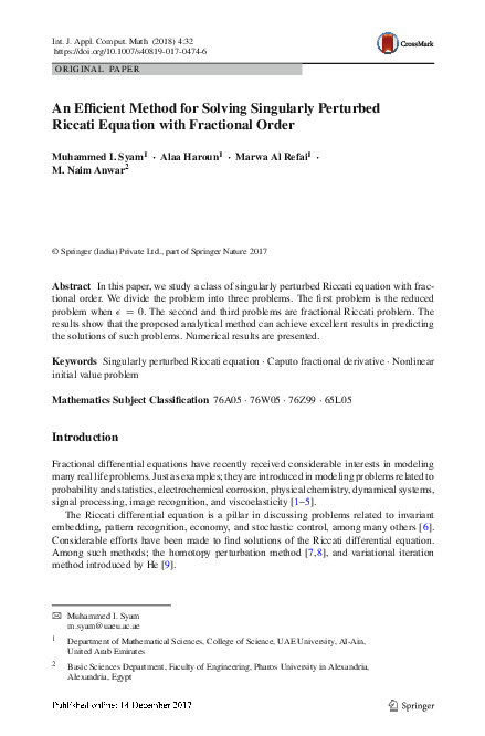 (PDF) An Efficient Method for Solving Singularly Perturbed Riccati ...