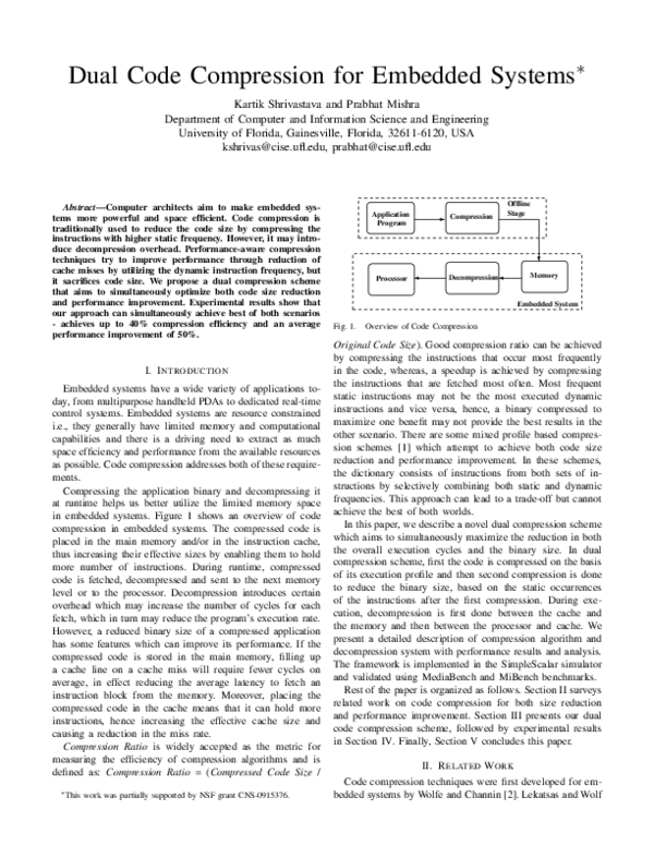 (PDF) Dual Code Compression for Embedded Systems