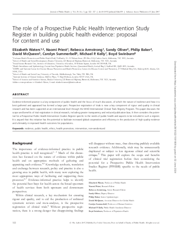 (PDF) The role of a Prospective Public Health Intervention Study ...
