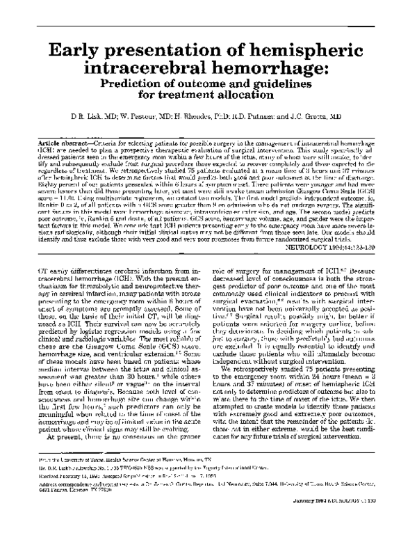(PDF) Early presentation of hemispheric intracerebral hemorrhage ...