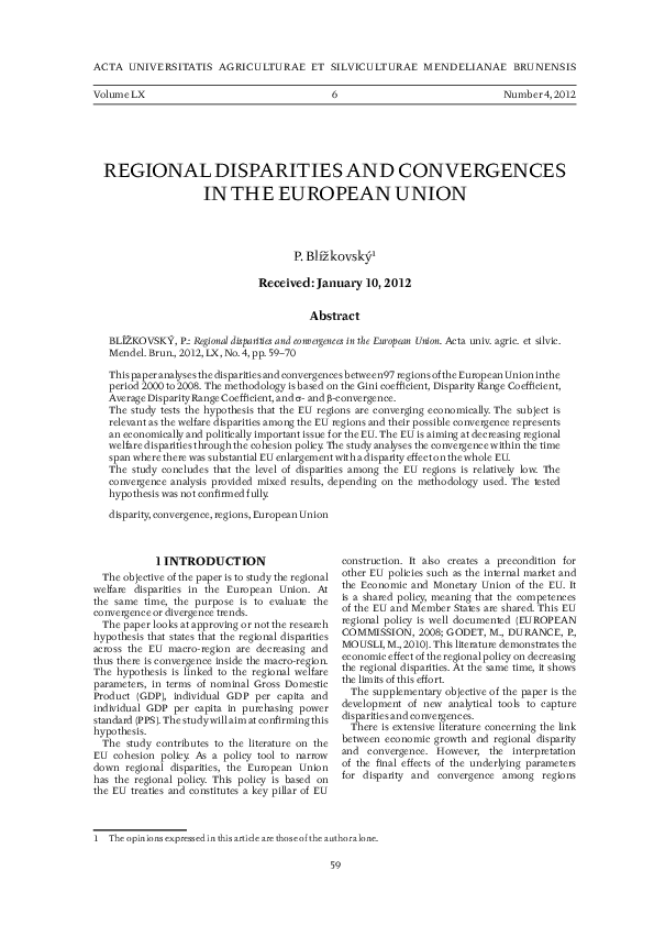 (PDF) Regional disparities and convergences in the European Union