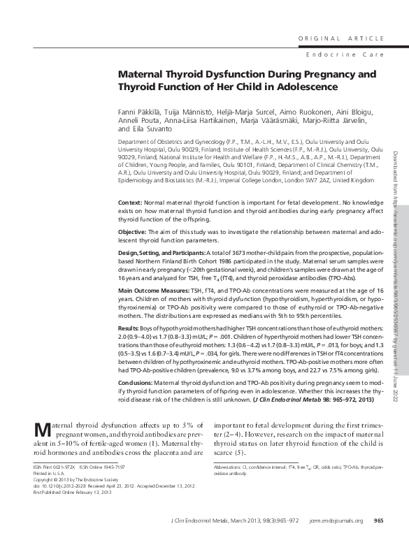 (PDF) Maternal Thyroid Dysfunction During Pregnancy and Thyroid ...